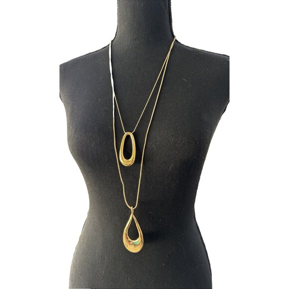 Chicos Gold Tone 19" Double Pendant Long Rope Link Chain Statement Necklace NEW - Picture 1 of 14